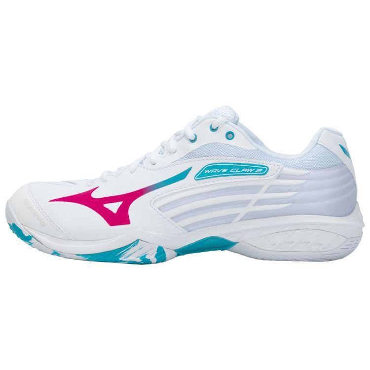Mizuno Wave Claw 2 Wide White/Fuchsia/Blue Unisex Badminton Shoes 71GA211060 44.5
