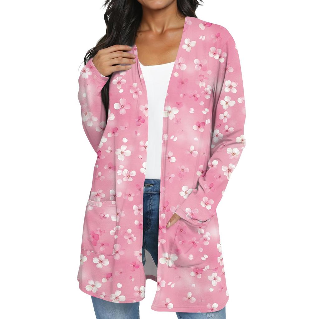 Dam Mode Casual Retro Blommig Mellång Kofta Jacka