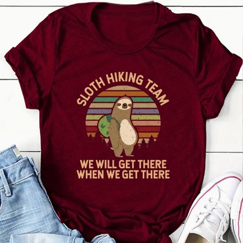 Fashion Women Travel Sloth Print T Shirt Funny Casual O-neck Short Sleeves T-shirt Summer Female Tee Shirt