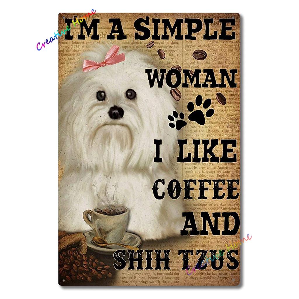 Dog Metal Tin Sign Shih Tzu Co. Bath Soap Wash Your Paws Printed Poster Bathroom Toilet Living Room Home Art Wall Decor 8X12inch