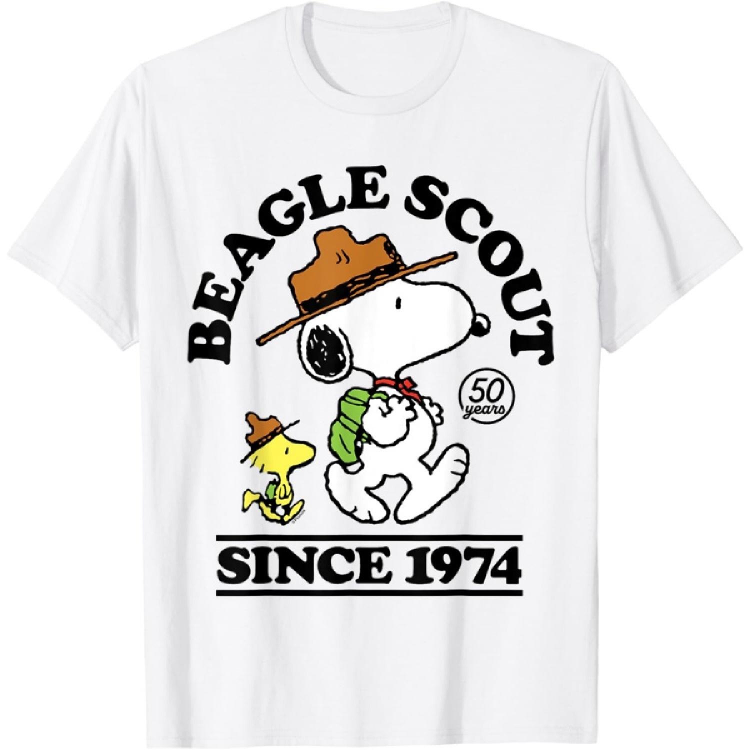 Peanuts - Snoopy Woodstock Beagle Scout 50 Years Since 1974 T-Shirt XXXXXL белый