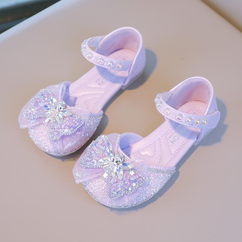Girls Princess Shoes Mesh Lace Bow Kids Half Sandals Beauty Crystal Fairy Style 2025 New Girls Dance Shoes for Party Wedding