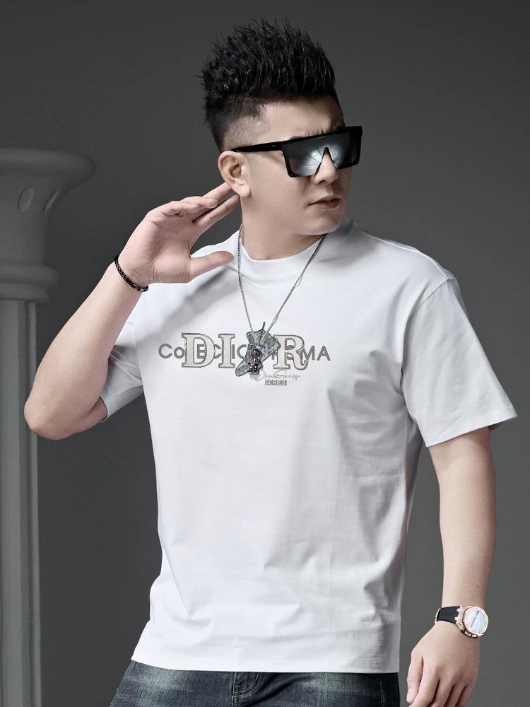 European Style White T-Shirt for Men 2025 Summer New Trendy Printed Men's Short-Sleeve Loose Top