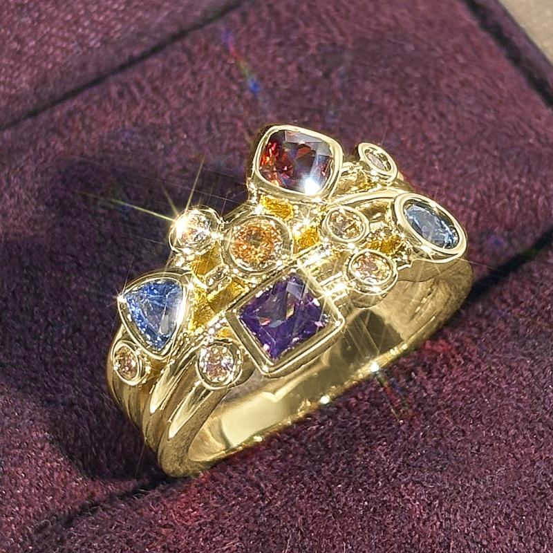 

CAOSHI Newly Designed Colored Cubic Zirconia Ring for Women Delicate Gold Color/Copper Color Daily Wearable Zircon Accessories 5