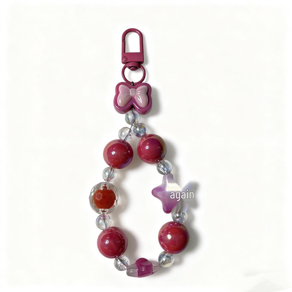 Handmade Beaded Phone Lanyard Keychain with Cute Bow, Lip Gloss Charm, and High-End Bag Pendant