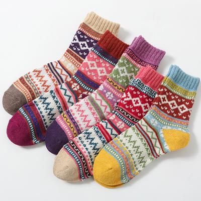 5/10 Pairs Comfortable Casual and Versatile Winter Thickened Socks Women's Warm Cross Stitch Wool Socks Retro Ethnic Style Literary Women's Socks
