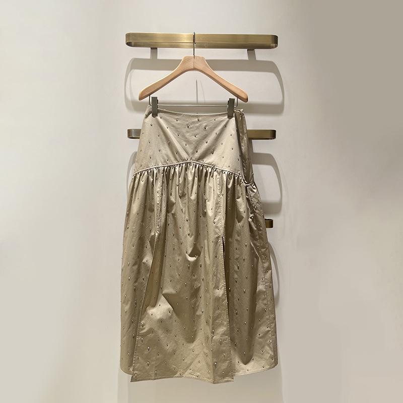 2026 Spring/Summer French Rivet Decor Polo Collar Shirt & Slimming Long Skirt Set - Stylish Solid Color YS043