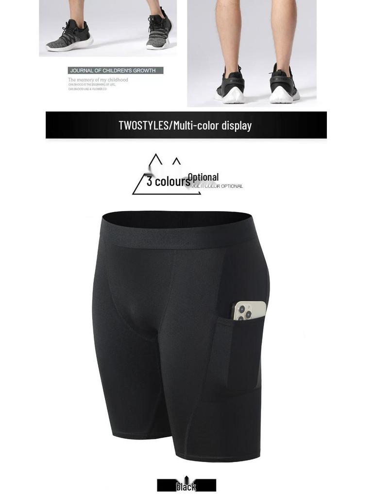 Men's High Elastic Compression Shorts with Pockets - Quick-Drying Athletic Base Layer for Running and Basketball