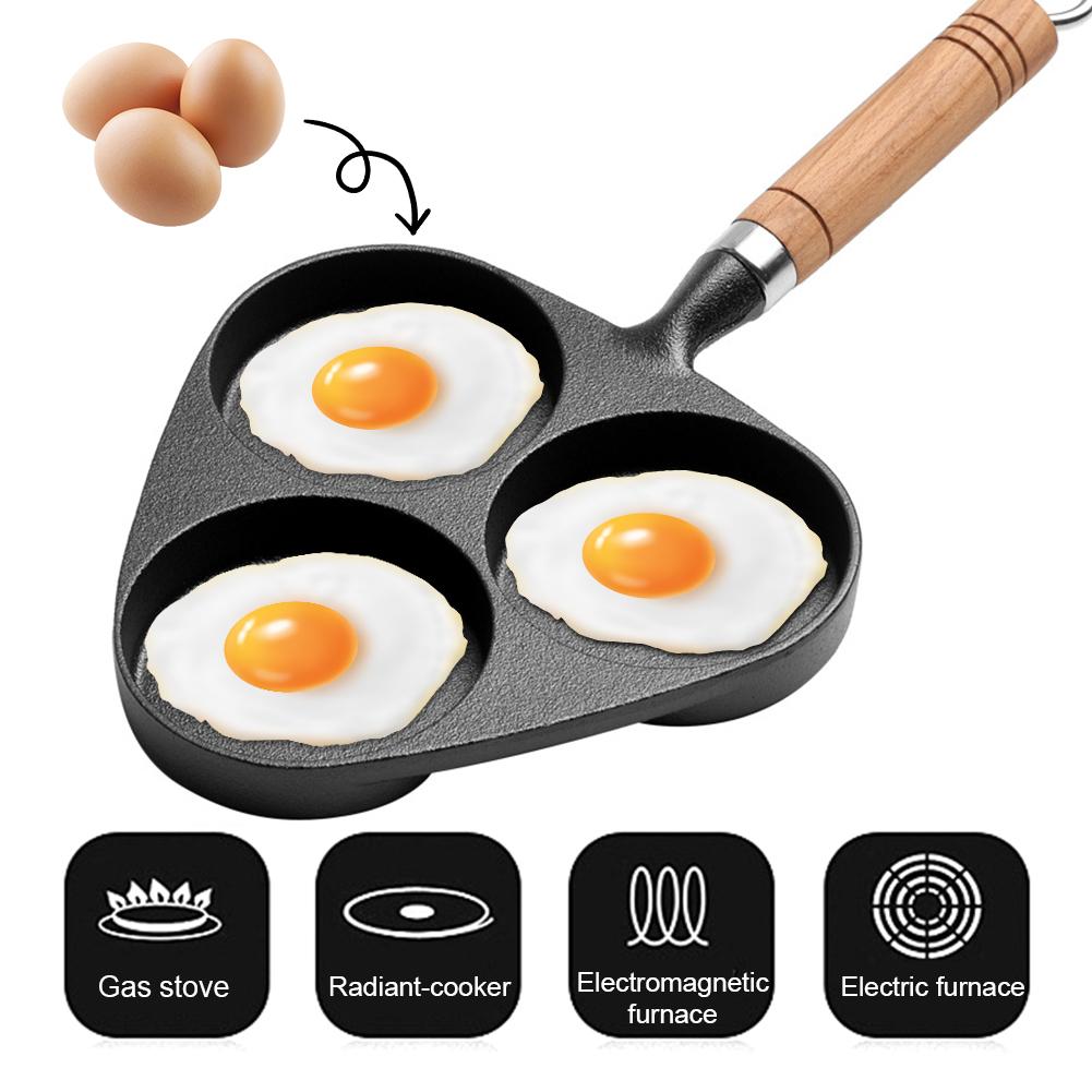 3-Cup Cast Iron Egg Frying Pan Non Stick Egg Cooker with Handle Omelette Pan for Breakfast Fried Egg Pancakes Steaks Hamburger