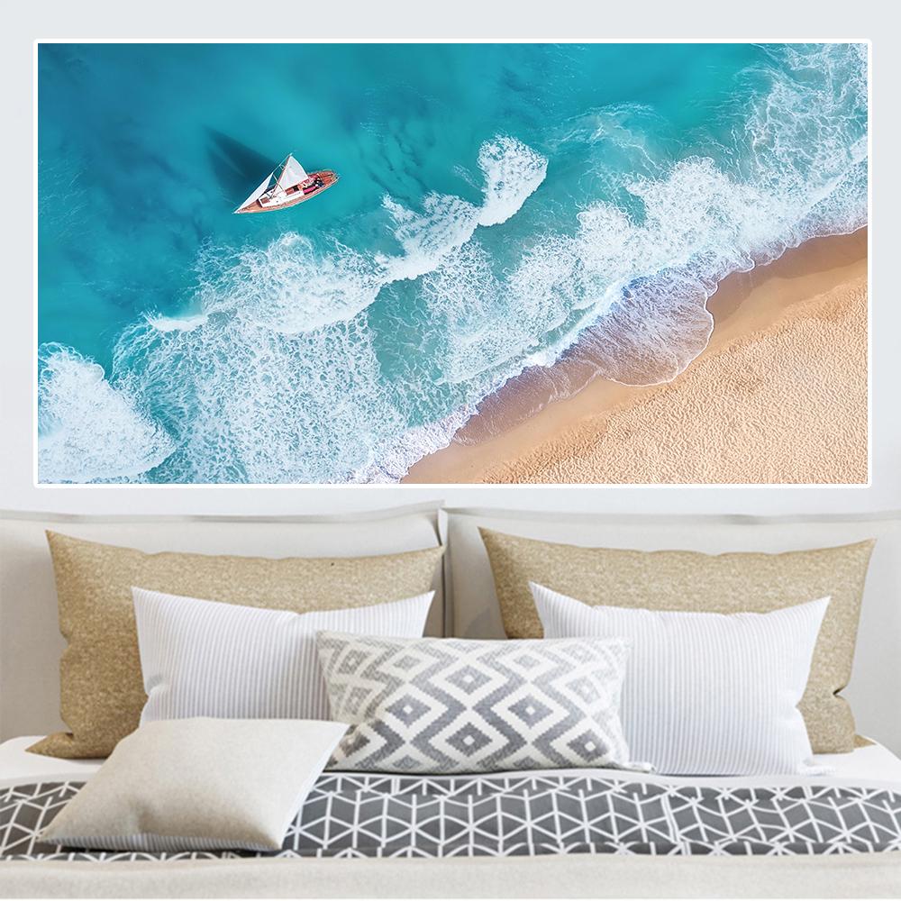 Vue Aérienne de Paysage Marin Tableaux Muraux Plage de Sable Peinture sur Toile Art Mural Affiche et Impressions de Paysage pour Décor de Salon