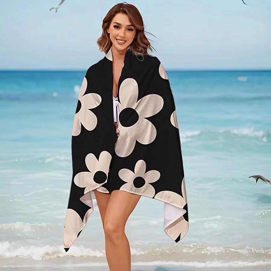 

2D Retro Daisy Beach Towel, Polyester Quick Dry Lightweight Soft Unisex All Season for Surfing Swimming Camping Gift W40*H60(CM)