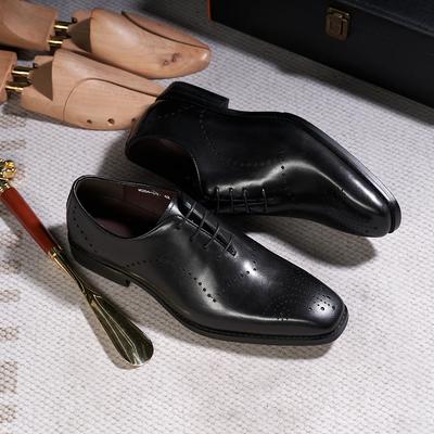 Italian Brogue Men's Oxfords Genuine Leather Lace-Up Formal Dress Shoes for Wedding Party Office Classic Male Shoe