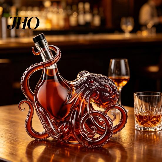 Nautical Wine Decor Octopus-Shaped Glass Decanter, 3D Artistic Borosilicate Bottle for Whiskey Soda, Octopus 350ml Decorative Liquid Bottle,