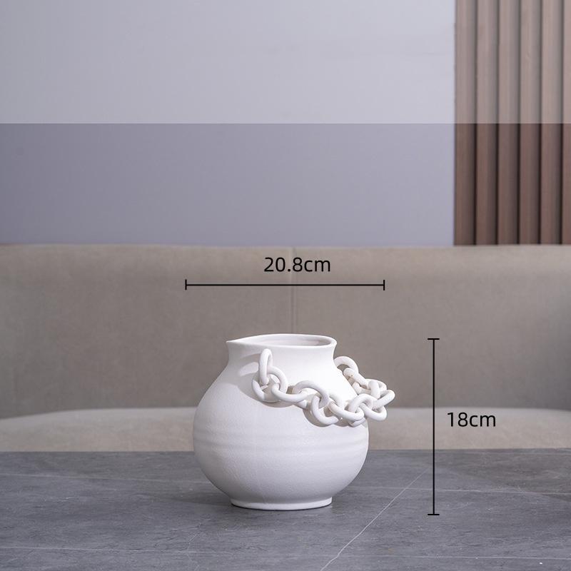 White Ceramic Vase Hollow Chain Geometric Buckle Porcelain Bottle Ceramic Handicraft Room Decoration Accessories Flower Vase