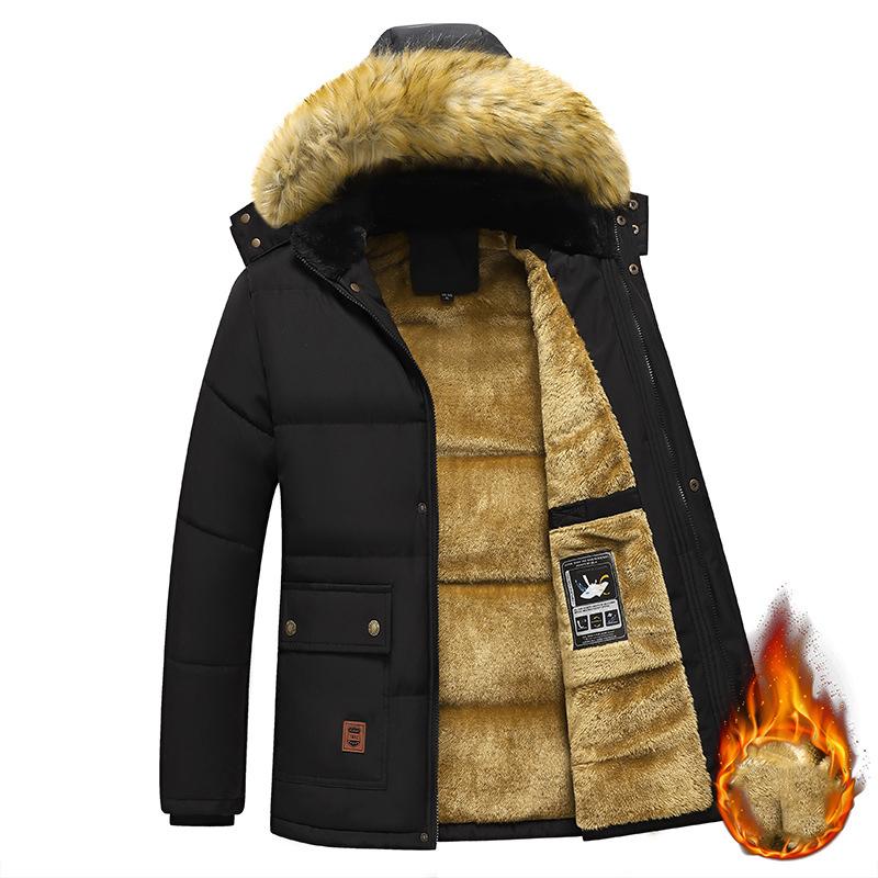 Herren Winter Winddicht Fleece Warm Dicke Jacke Parkas Mantel Herren Mode Kapuzenjacke mit Fellkragen Klassischer Casual Parka Herren
