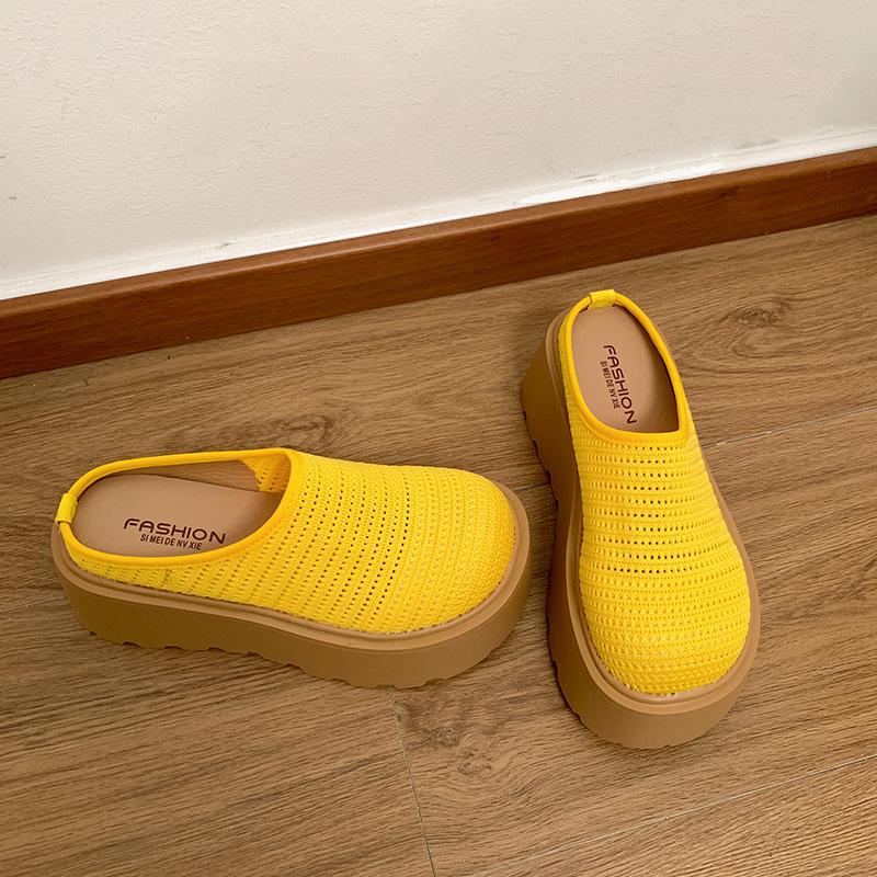 

Юг на юге, белые ретро шлепанцы на толстой подошве с сумкой на носке, женская летняя обувь 2025, новые универсальные крутые шлепанцы на платформе 40 жёлтый