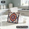 1pc Tissue Box, Tile Style Floral Mandala Symmetrical Ornament Pattern, 2D Flat Printing, Keeps Dust Out, Can Be Washed, Tissue Dispenser, for Kitchen
