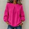Women's Waffle Solid Color Top Shirt European and American Lantern Sleeves Round Neck Simple Long Sleeves