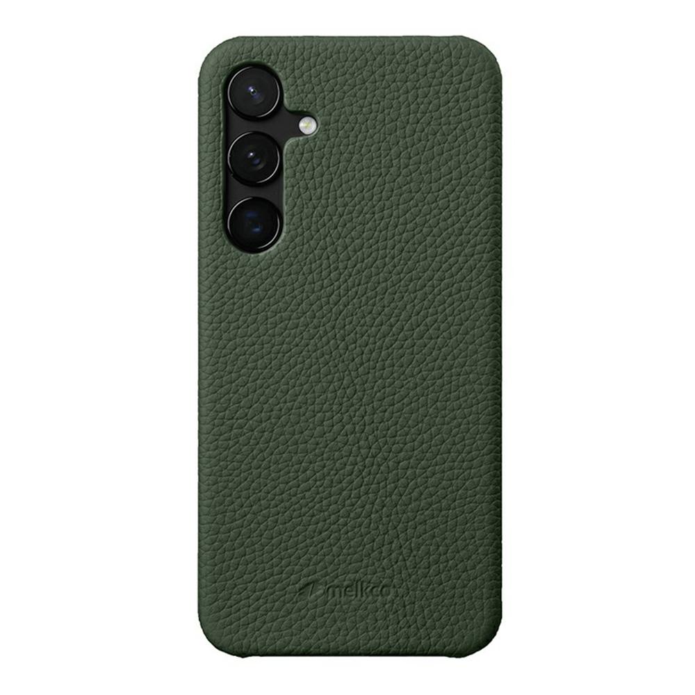 MELKCO For Samsung Galaxy S25+ Case Incomplete Edge Genuine Cow Leather Coated PC Cover