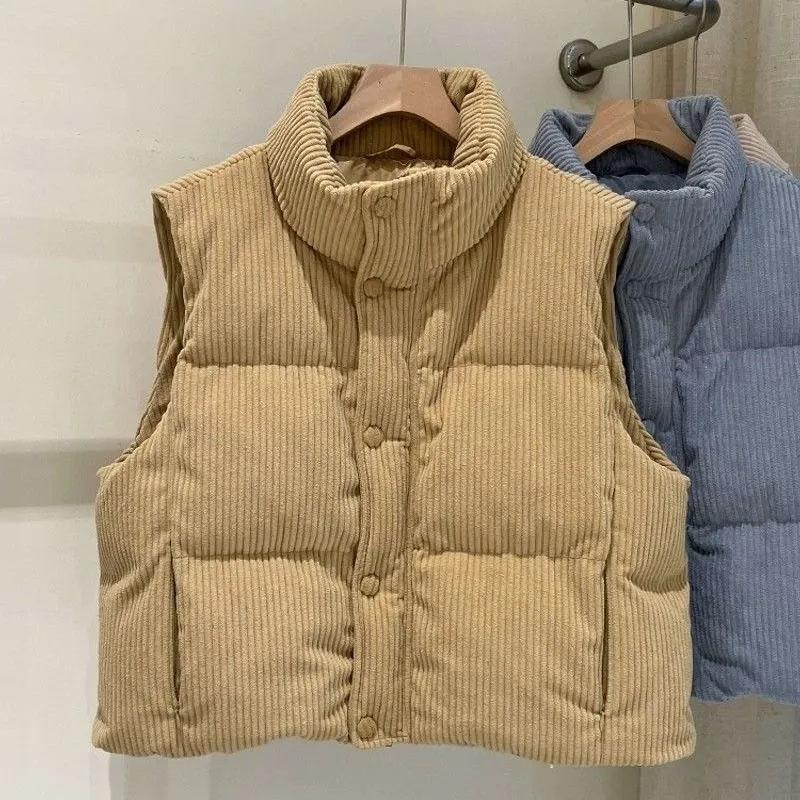 Dámská vesta Bavlněná Podzimní Zimní Bez Rukávů Topy Vesta Oversize Zesílená Péřová Ležérní Vesta s Vysokým Límcem