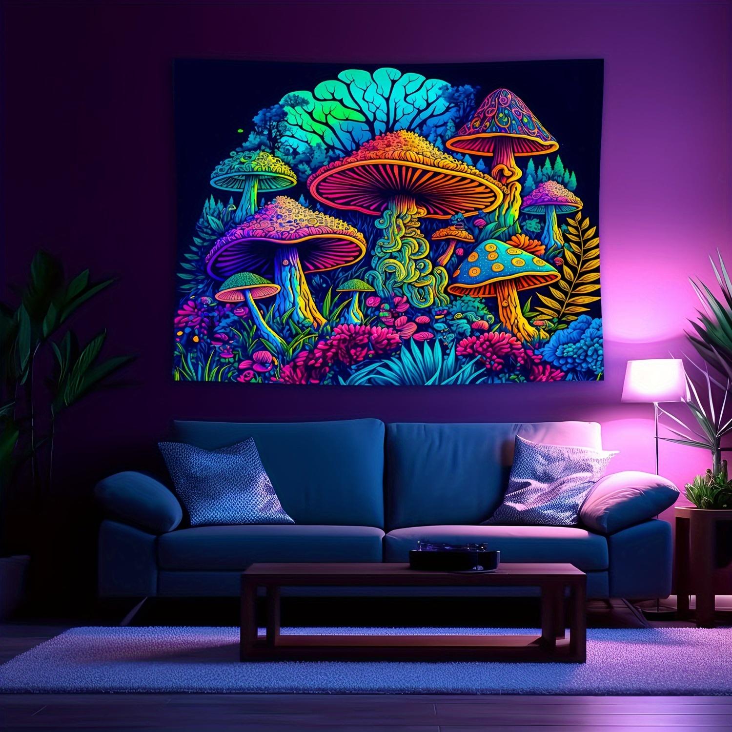VIKAMA Mushroom Tapestry Neon Color Mushroom Retro Toy Living Room Music Corner Psychedelic Style Room Decoration 74x94cm(29x37in)