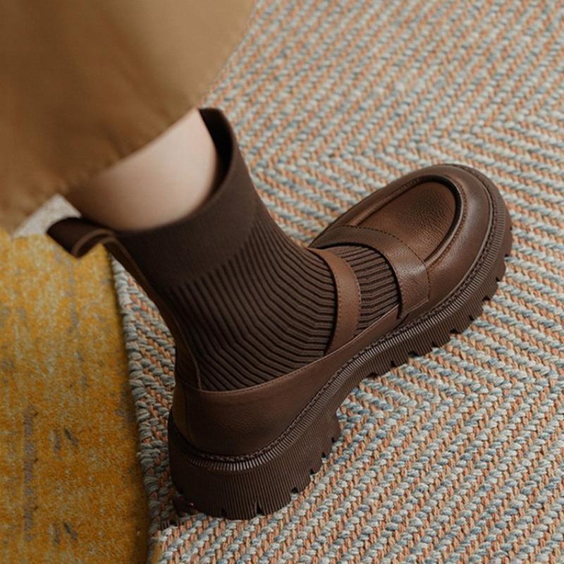Modern Boots Women Fashion Designer Knitted Stitching Chunky Platform Ankle Boots Female Comfort Office Shoes Footwear