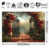 2D Red Rose Garden Gate Backdrop Wedding Photography Background