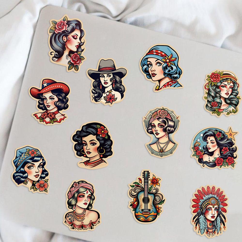 50 Retro Tattoo Girls Doodle Stickers Guitar Laptop Suitcase DIY Waterproof Stickers