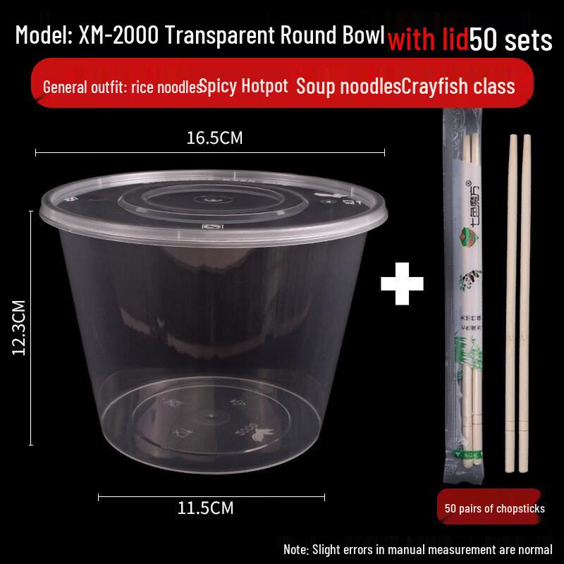 Disposable Plastic Takeaway Bowl Set with Lids & Chopsticks