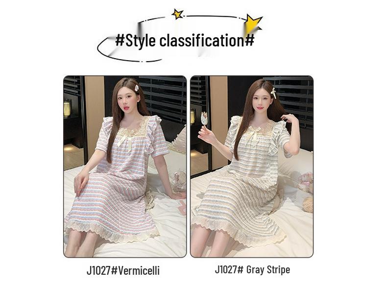 2026 Elegant French Court-Style Yarn-Dyed Cotton Nightgown: High-End, Sweet Homewear