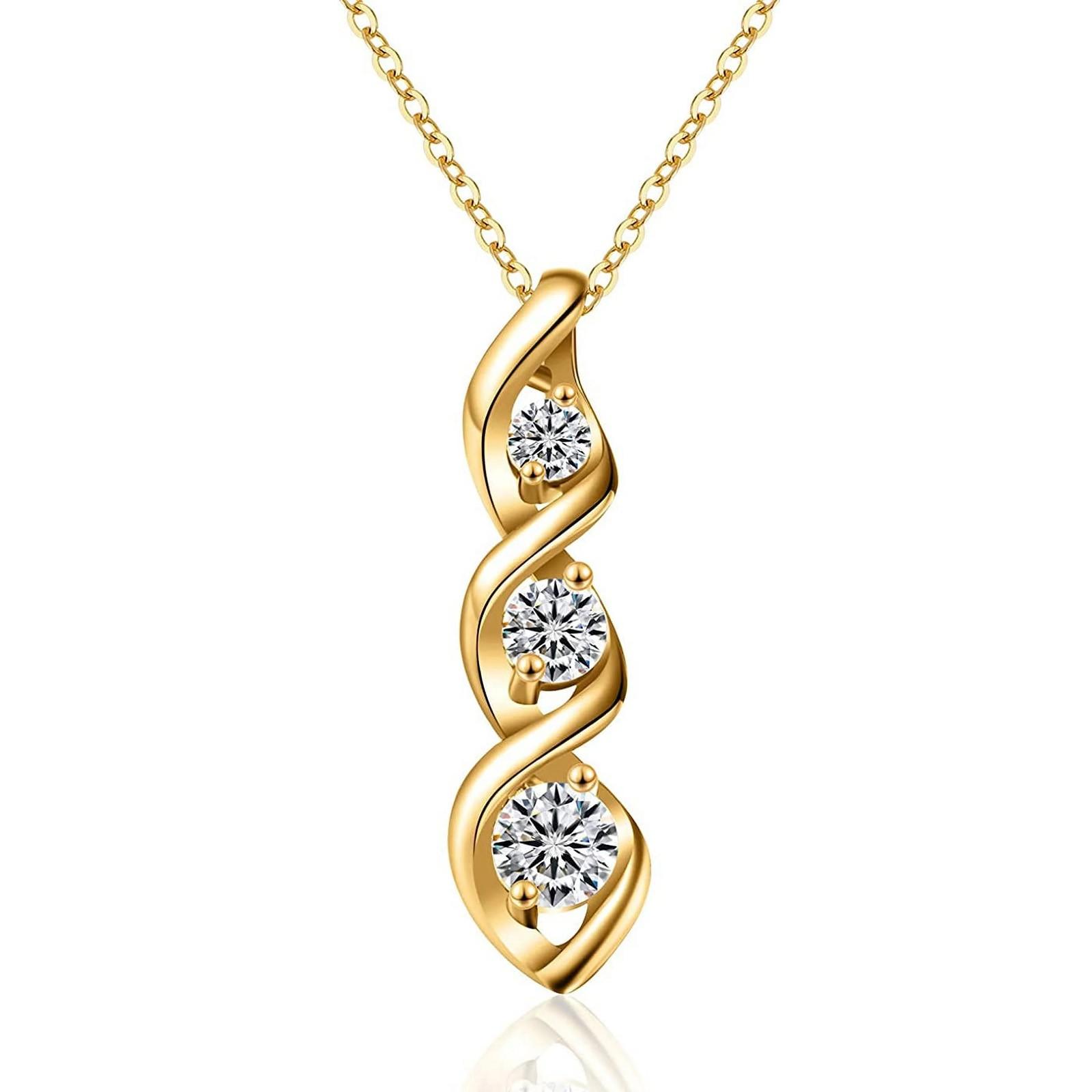 

Ожерелье для женщин и девочек, изящное, 3 камня, витые, для девушек, женские ожерелья, подвеска, цепочка, ювелирные изделия, подарок на День святого Валентина One Size золотой