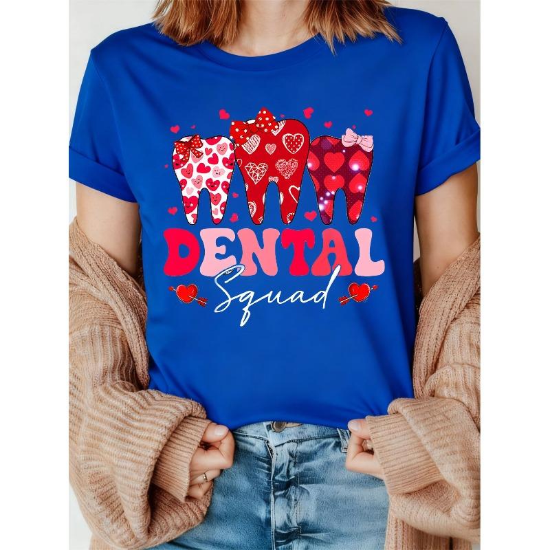 European Size Women'S Valentine'S Day Dentist Squad Graphic T-Shirt - Oversized Crew Neck Short Sleeve