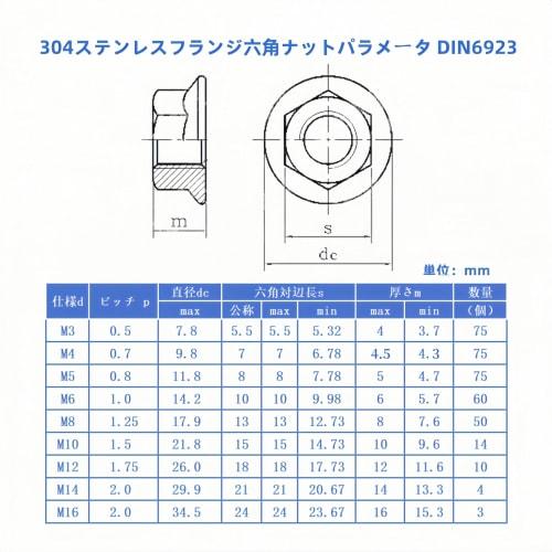 304 Stainless Steel Hex Flange Nuts, M10, 14-Pack, Serrated Flange Lock Nuts, DIN6923