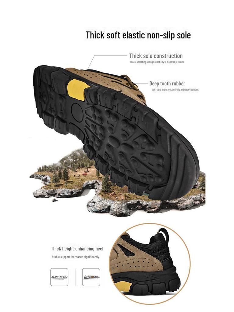 Men's Genuine Leather Non-Slip Hiking and Work Shoes - Closed Toe, Low-Top, Outdoor Casual Sneakers