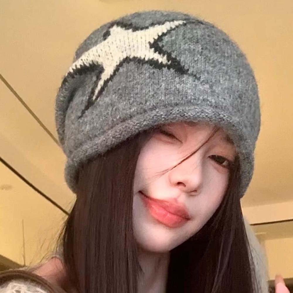 Hip-hop Star Knitted Hat Elastic Y2K Pullover Cap Fashion Brimless Beanie Cap Autumn