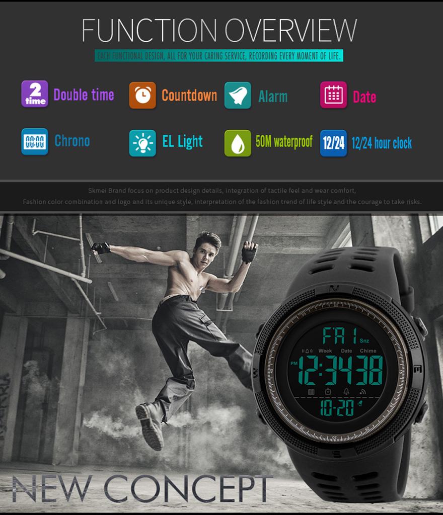 Orologio Sportivo Digitale Uomo Yuxier - Impermeabile 50m, Sveglia, Cronometro, Retroilluminazione LED, Cinturino Silicone