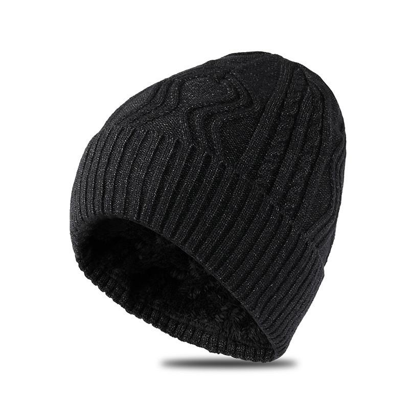 Knitted Hat Men Winter Warmth Wool Beanie Thicklined Fleece For Cold Weather