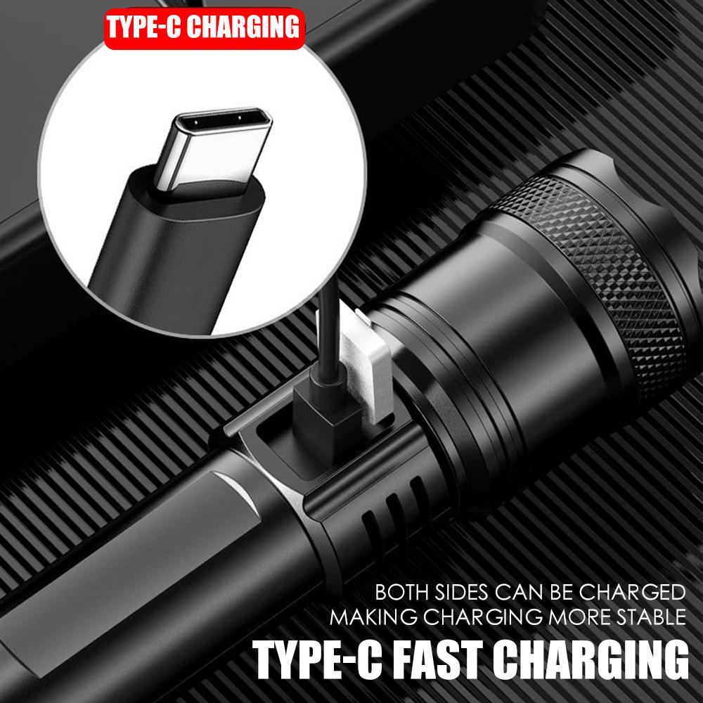 High-power Led Flashlight USB Rechargeable Torch with Display Zoomable Light with Battery Camping Hiking Lantern Emergency Lamp
