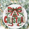 Festive plaid Christmas tree printed round wooden hanging plaque natural wood sign wall door decor indoor home holiday party ornament decoration
