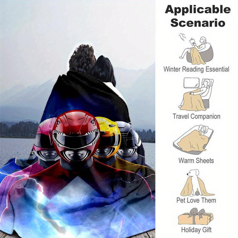 1pc, Power Rangers Red Ranger Helmet Design Soft Throw Blanket, Perfect for Home Decor, Couch Cover, Travel, Camping, Car, Beach, Office Nap, Ideal Gi