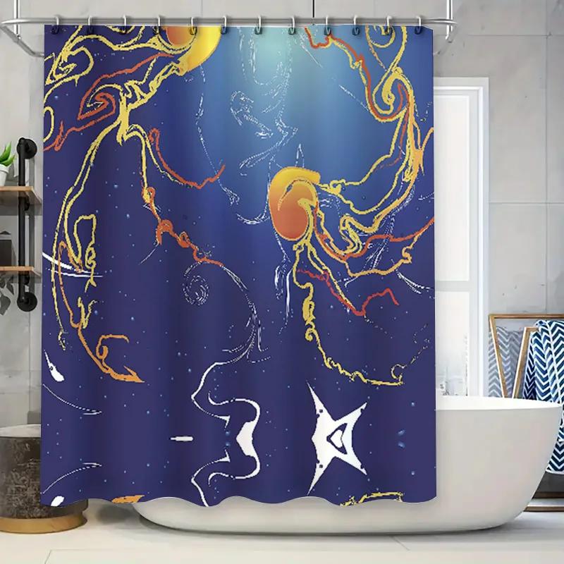 

Modern Style Red White Blue Shower Curtain with Black Stripes for Bathroom Decor Rectangular Design Waterproof Fabric W90xH180cm