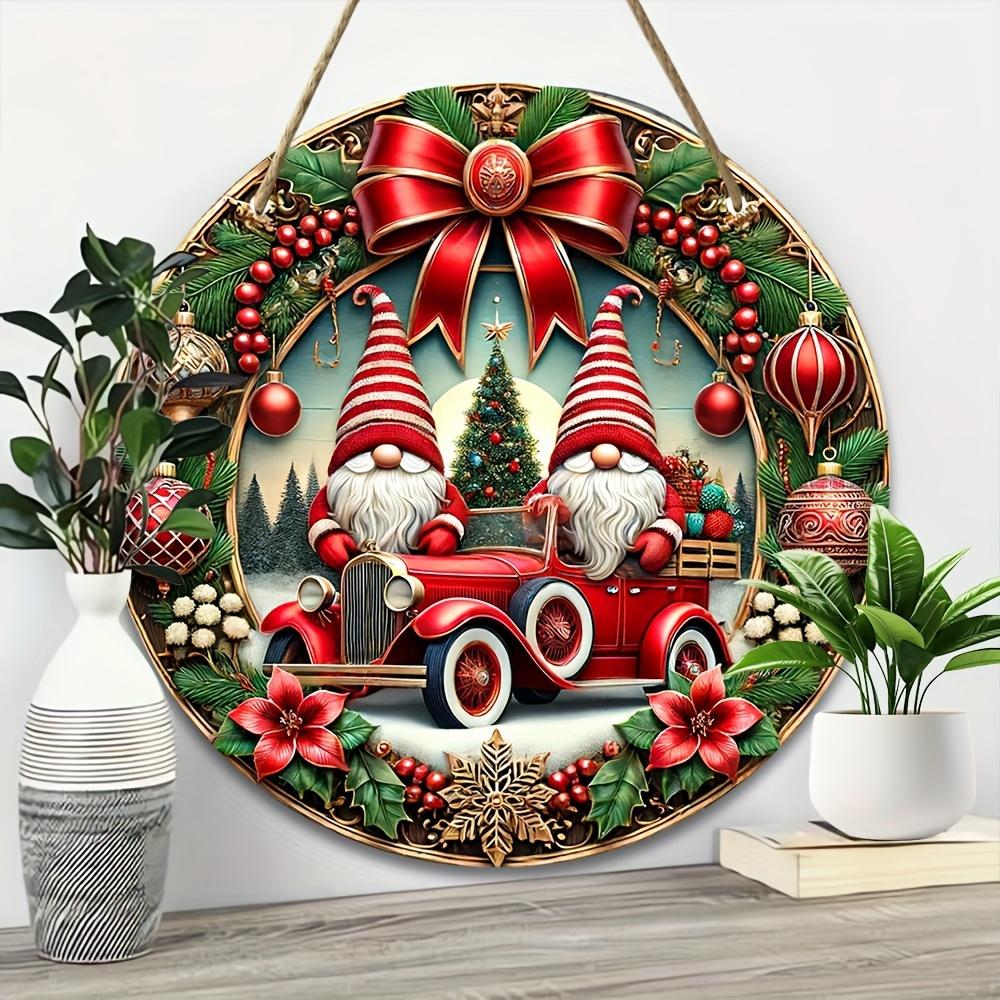 20cm Christmas Gift Pickup Truck Dwarf Christmas Tree,Round Wooden Ornament, Home Office Door Front Porch Bar Decor