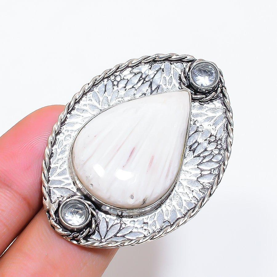 Natural Scolecite, Topaz Gemstone 925 Sterling Silver Jewelry Ring Size 10 ZS-1200