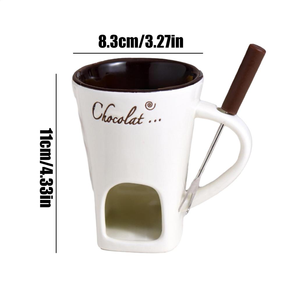 

Fondue Mug Heat Resistant Warmer With Fork Chocolate Melting Mugs For Dipping Butter Dessert Beverage Dinner Wedding Party белый