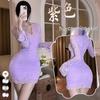 Jin Xiao Sexy French Lace Bell Sleeve Purple Dress with Slimming Waist and Hip-Hugging Design.
