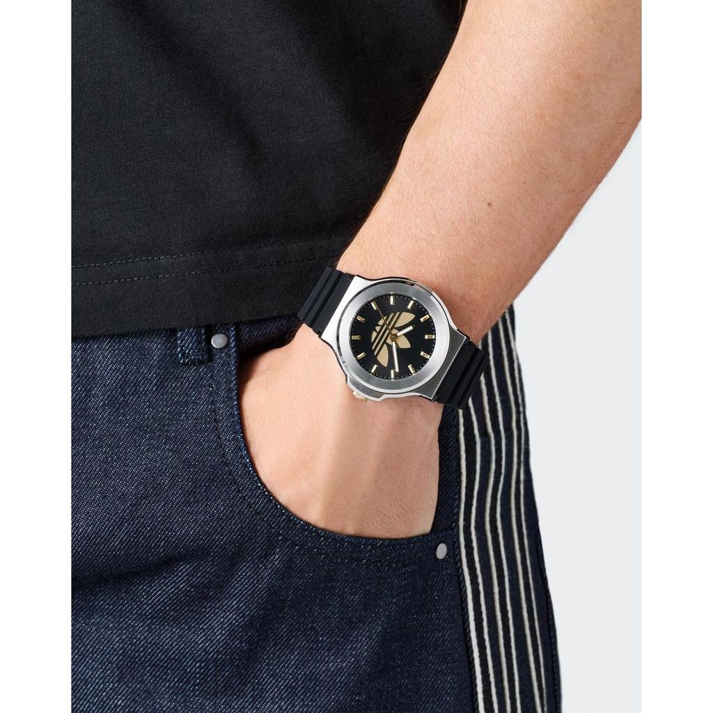 Montre Unisexe Adidas Originals Adidas Expression Three Quartz 5 ATM Étanche Minéral Noir Acier Inoxydable, AOFH25503, Mouvement, Résistance, Verre,