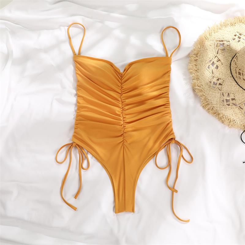 Damen Einteiliger Badeanzug mit hoher Taille, sexy V-Ausschnitt, Push-Up-Badeanzug, Neckholder, Kordelzug, Bikini-Set, Bademode, Monokinis