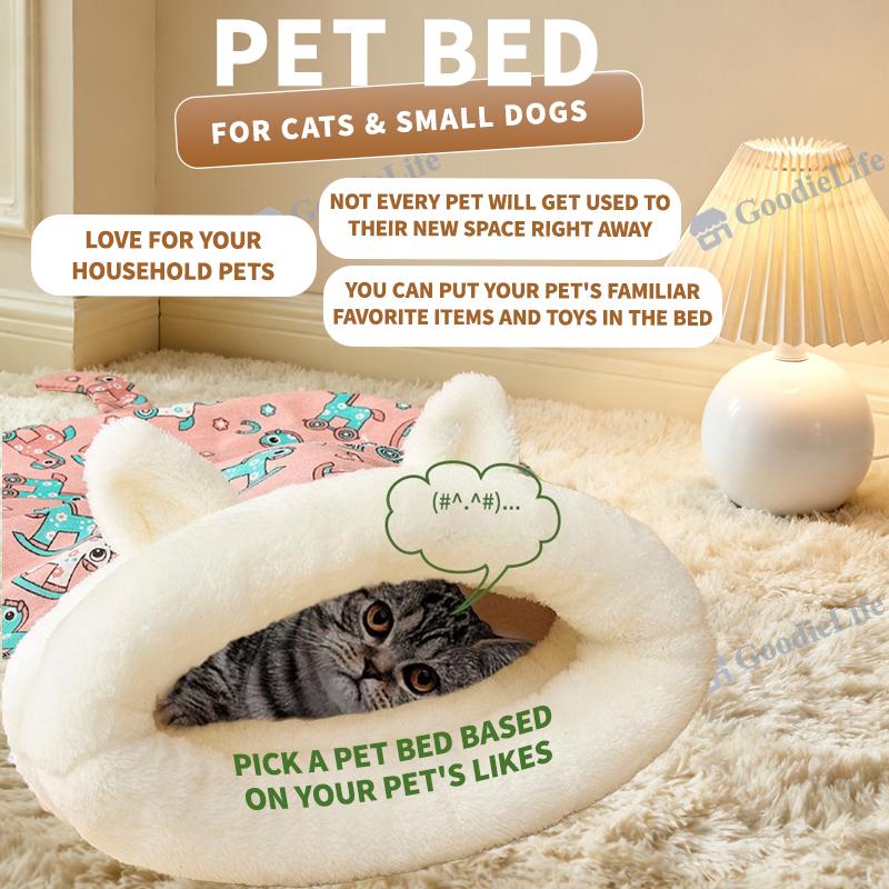 Winter Warm Cat Bed Semi Enclosed Dog House Cozy Sleeping Bag Pet Blanket for Cats and Small Dogs