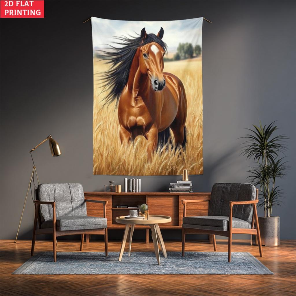 Horse In Golden Field Realistic Animal Art Wall Tapestry Rustic Farmhouse Decor Living Room Bedroom Horse Lover Gift