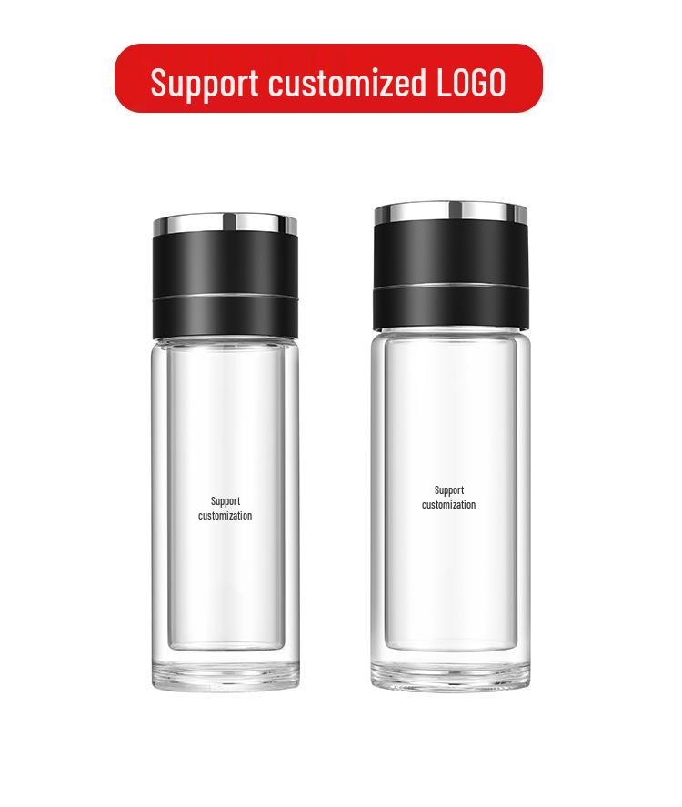 Quick-Open Lid Glass Teacup: Business Car Cup with Tea-Water Separation, Double-Layer High Borosilicate Glass and Printed Design